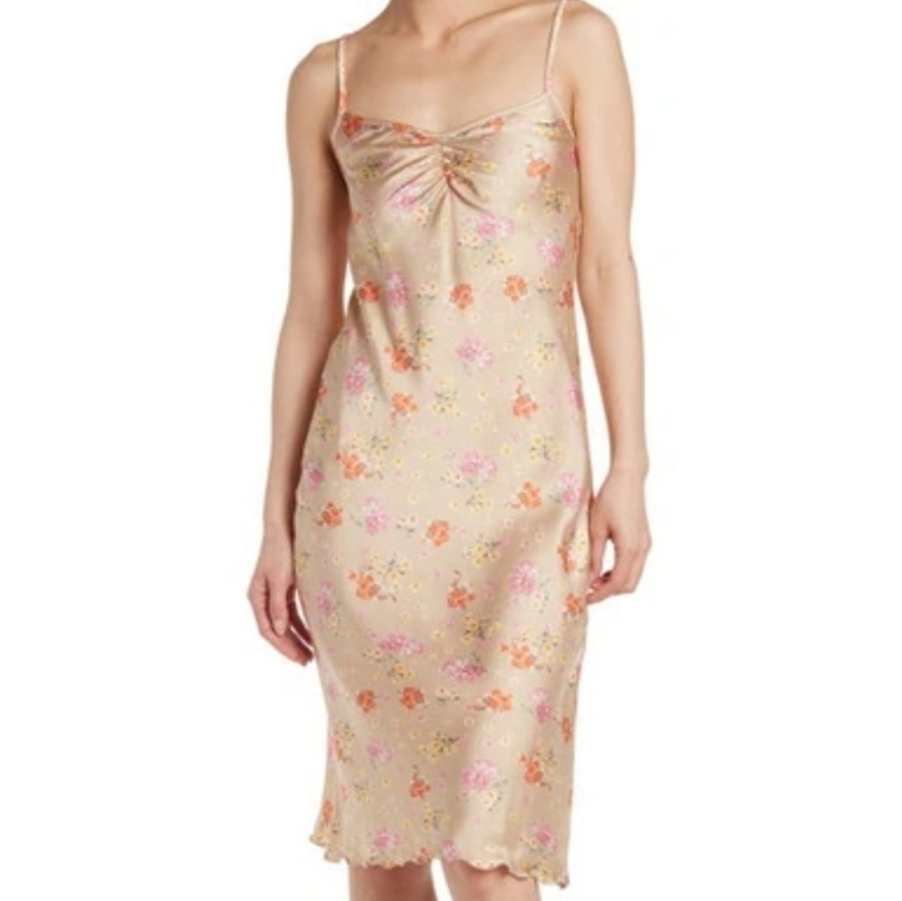 TASH & SOPHIE Floral Green Multi Print Satiny Slip Dress NWOT